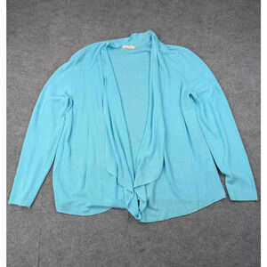 Eileen FIsher Organic Linen Cardigan Womens XL Blue Draped Coastal Lightweight